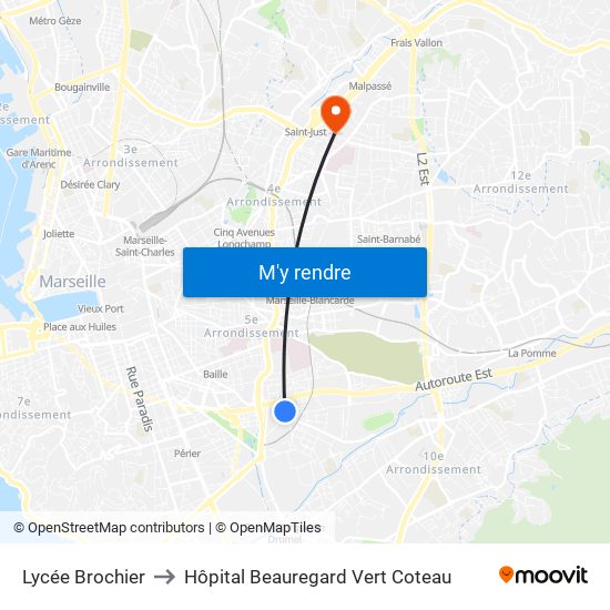 Lycée Brochier to Hôpital Beauregard Vert Coteau map