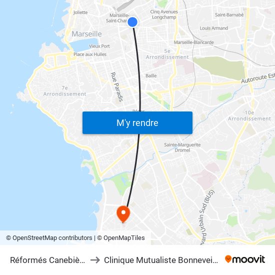 Réformés Canebière to Clinique Mutualiste Bonneveine map