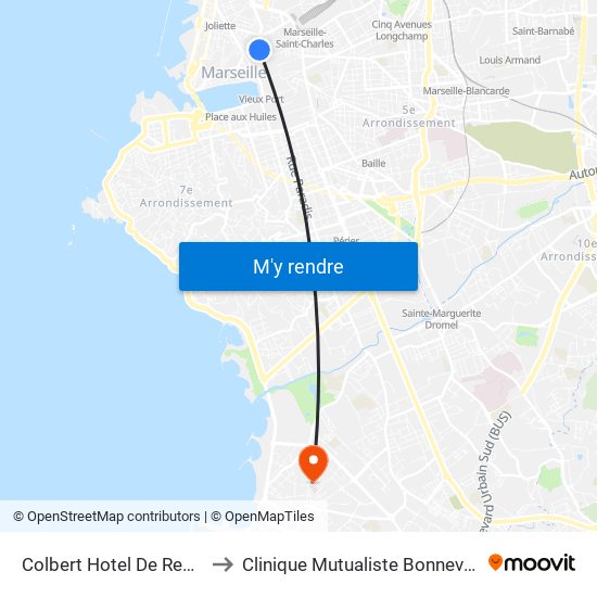 Colbert Hotel De Region to Clinique Mutualiste Bonneveine map