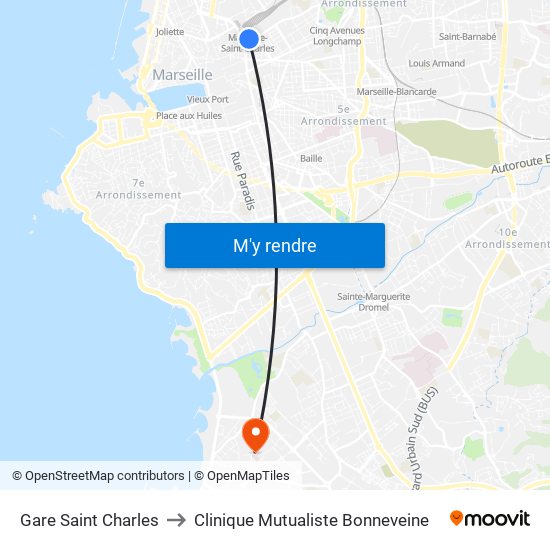 Gare Saint Charles to Clinique Mutualiste Bonneveine map