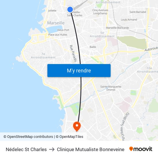 Nédelec St Charles to Clinique Mutualiste Bonneveine map