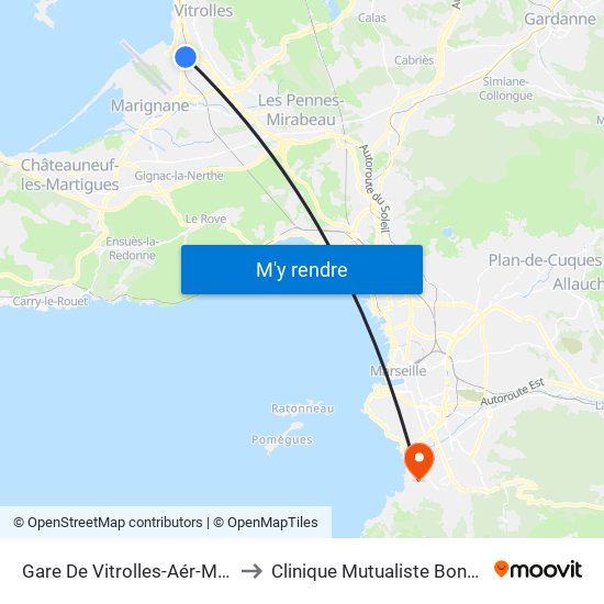Gare De Vitrolles-Aér-Marseille to Clinique Mutualiste Bonneveine map