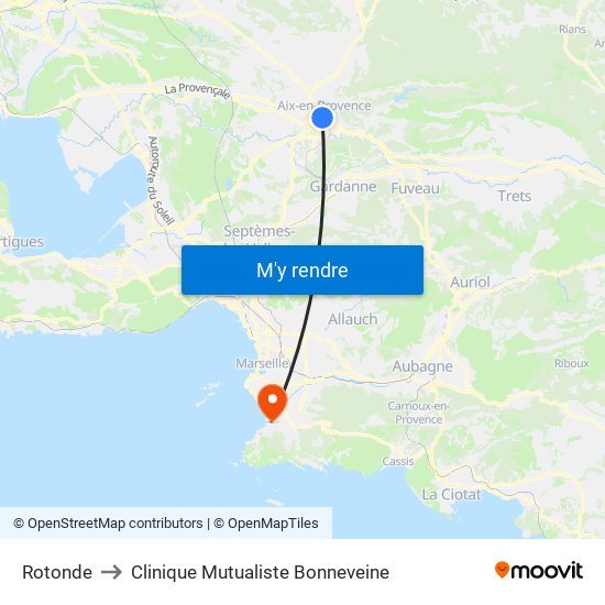 Rotonde to Clinique Mutualiste Bonneveine map