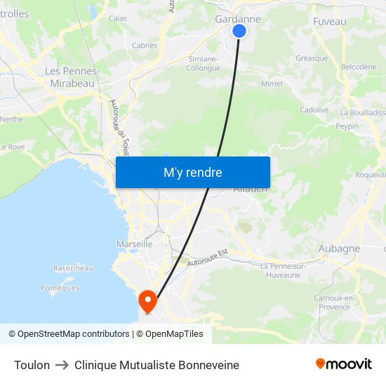 Toulon to Clinique Mutualiste Bonneveine map