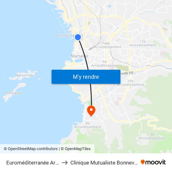Euroméditerranée Arenc to Clinique Mutualiste Bonneveine map