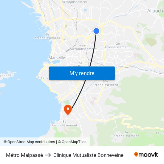 Métro Malpassé to Clinique Mutualiste Bonneveine map