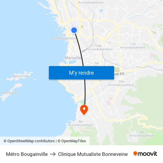 Métro Bougainville to Clinique Mutualiste Bonneveine map