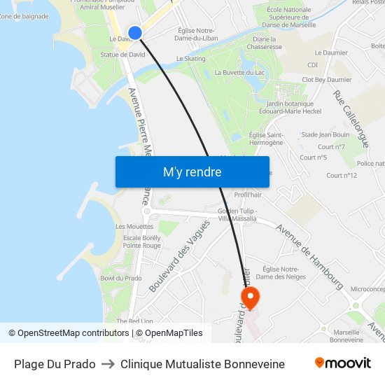 Plage Du Prado to Clinique Mutualiste Bonneveine map