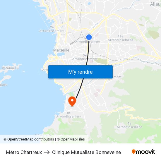 Métro Chartreux to Clinique Mutualiste Bonneveine map