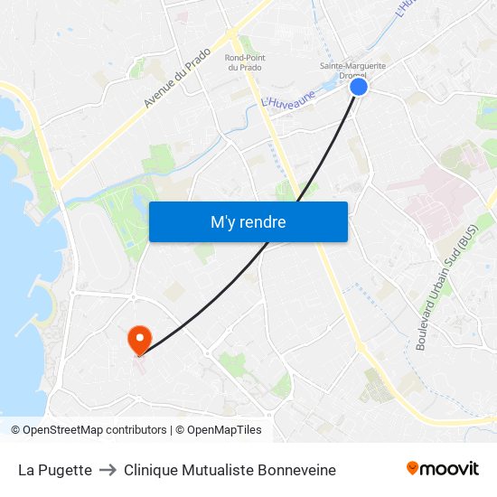 La Pugette to Clinique Mutualiste Bonneveine map