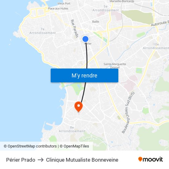 Périer Prado to Clinique Mutualiste Bonneveine map