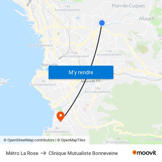 Métro La Rose to Clinique Mutualiste Bonneveine map