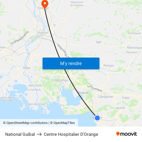 National Guibal to Centre Hospitalier D'Orange map