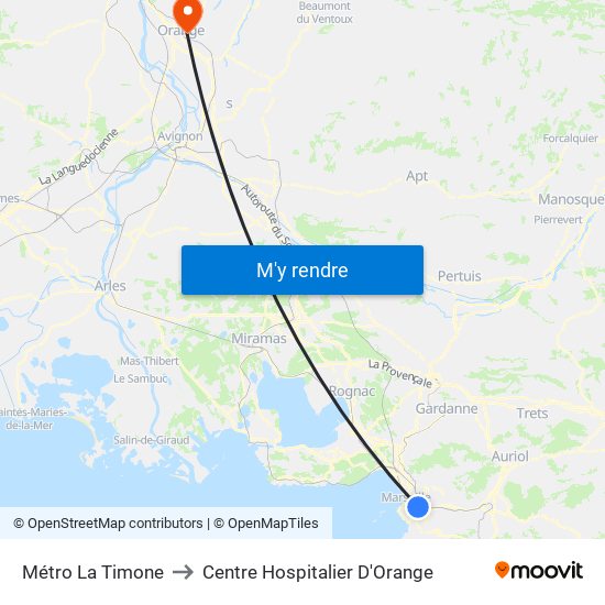Métro La Timone to Centre Hospitalier D'Orange map