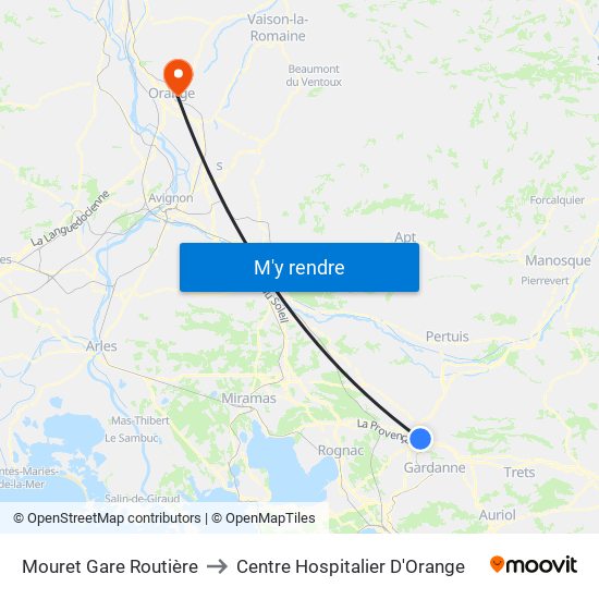 Mouret Gare Routière to Centre Hospitalier D'Orange map