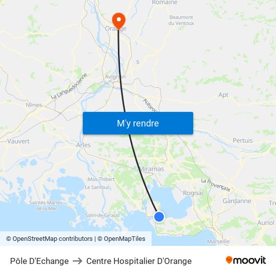 Pôle D'Echange to Centre Hospitalier D'Orange map
