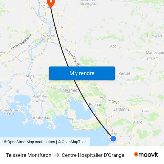 Teisseire Montfuron to Centre Hospitalier D'Orange map