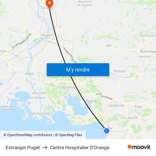 Estrangin Puget to Centre Hospitalier D'Orange map