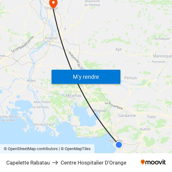 Capelette Rabatau to Centre Hospitalier D'Orange map