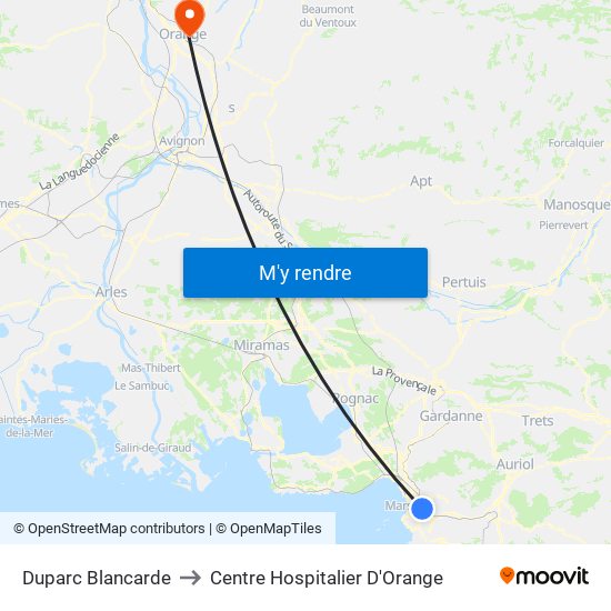 Duparc Blancarde to Centre Hospitalier D'Orange map