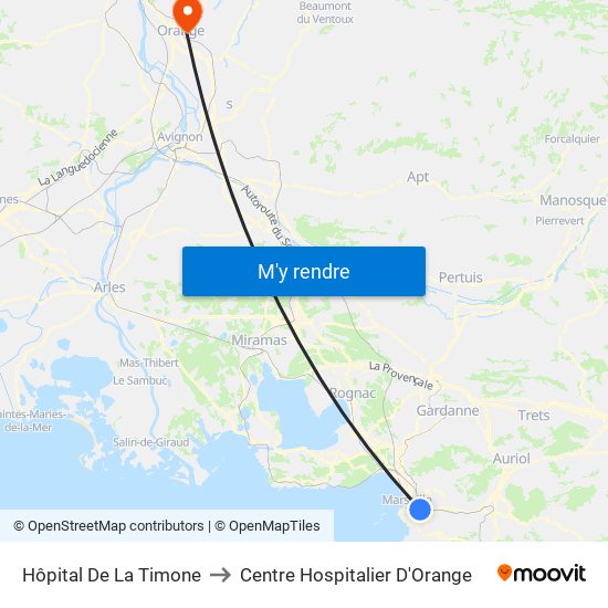 Hôpital De La Timone to Centre Hospitalier D'Orange map