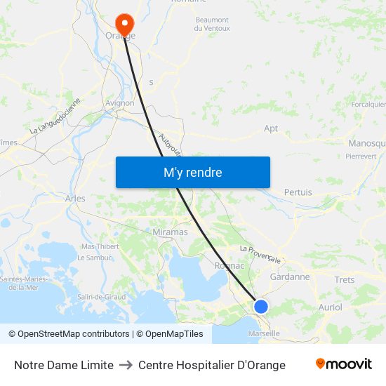 Notre Dame Limite to Centre Hospitalier D'Orange map