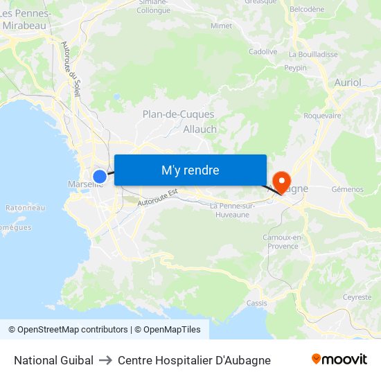 National Guibal to Centre Hospitalier D'Aubagne map
