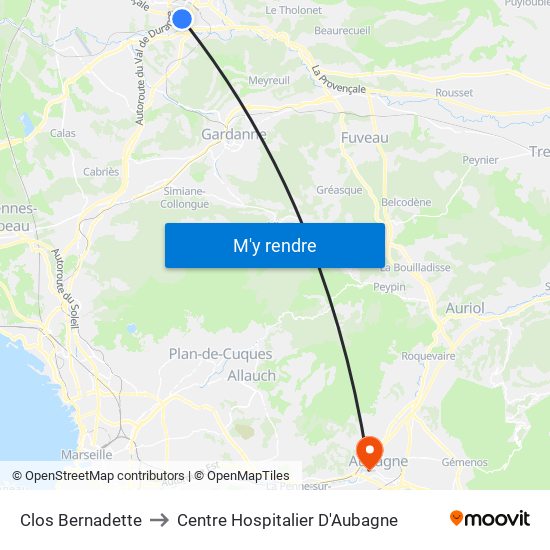 Clos Bernadette to Centre Hospitalier D'Aubagne map