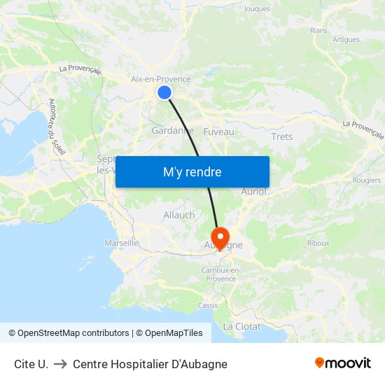 Cite  U. to Centre Hospitalier D'Aubagne map