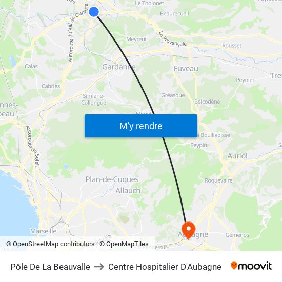 Pôle De La Beauvalle to Centre Hospitalier D'Aubagne map