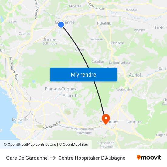 Gare De Gardanne to Centre Hospitalier D'Aubagne map