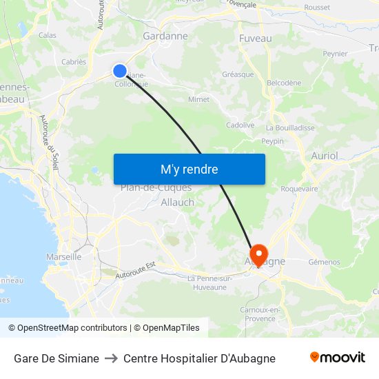 Gare De Simiane to Centre Hospitalier D'Aubagne map