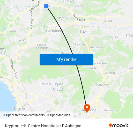 Krypton to Centre Hospitalier D'Aubagne map