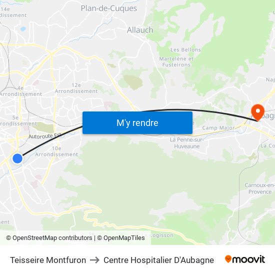Teisseire Montfuron to Centre Hospitalier D'Aubagne map