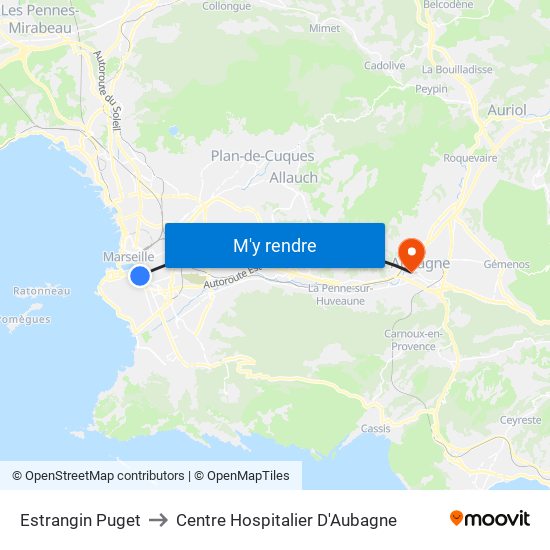 Estrangin Puget to Centre Hospitalier D'Aubagne map