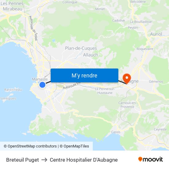Breteuil Puget to Centre Hospitalier D'Aubagne map