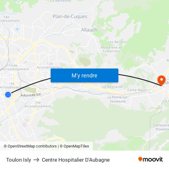 Toulon Isly to Centre Hospitalier D'Aubagne map