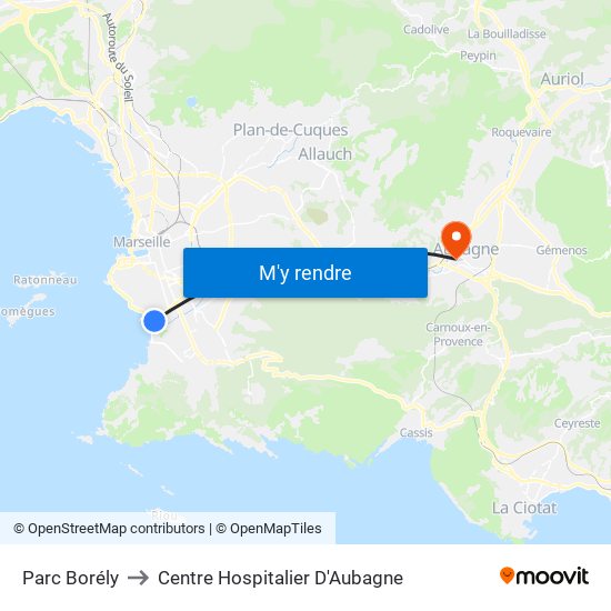 Parc Borély to Centre Hospitalier D'Aubagne map