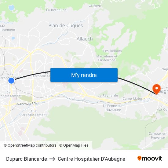Duparc Blancarde to Centre Hospitalier D'Aubagne map
