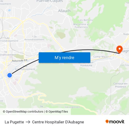 La Pugette to Centre Hospitalier D'Aubagne map