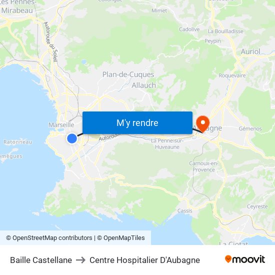 Baille Castellane to Centre Hospitalier D'Aubagne map
