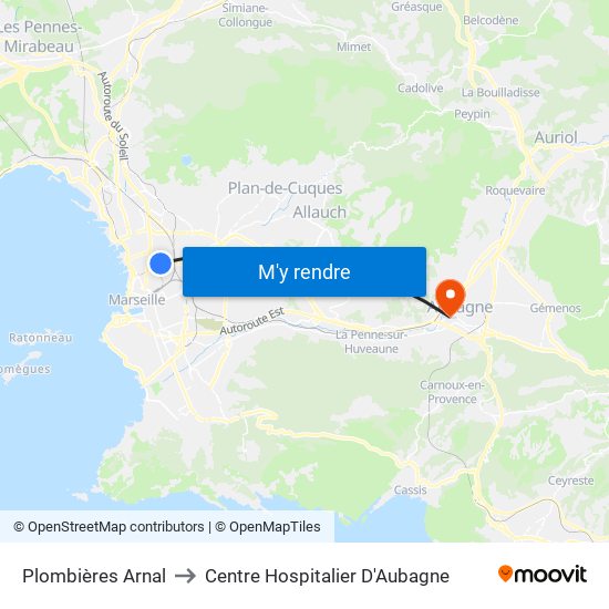 Plombières Arnal to Centre Hospitalier D'Aubagne map