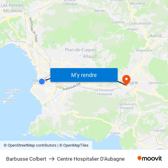 Barbusse Colbert to Centre Hospitalier D'Aubagne map