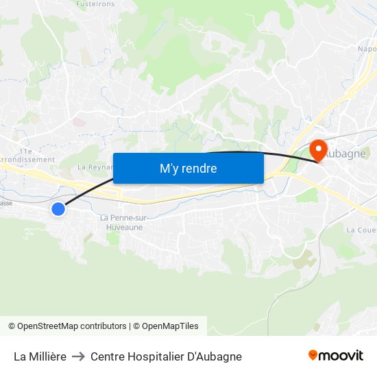 La Millière to Centre Hospitalier D'Aubagne map