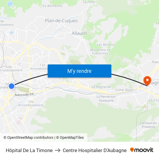 Hôpital De La Timone to Centre Hospitalier D'Aubagne map