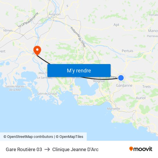 Gare Routière 03 to Clinique Jeanne D'Arc map