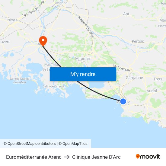 Euroméditerranée Arenc to Clinique Jeanne D'Arc map