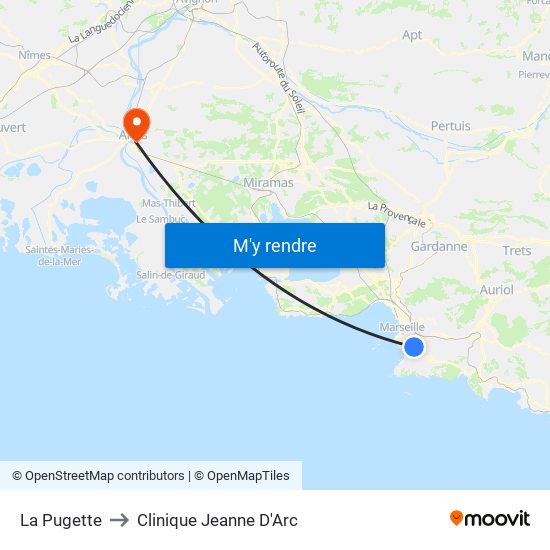 La Pugette to Clinique Jeanne D'Arc map