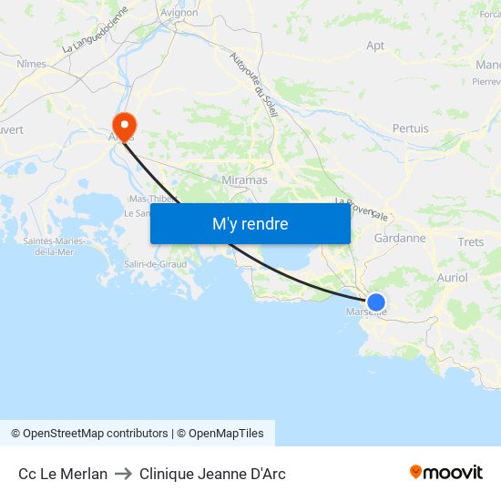Cc Le Merlan to Clinique Jeanne D'Arc map