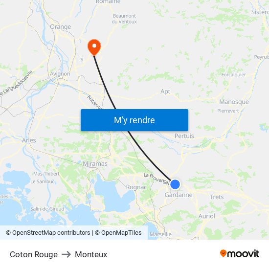 Coton Rouge to Monteux map